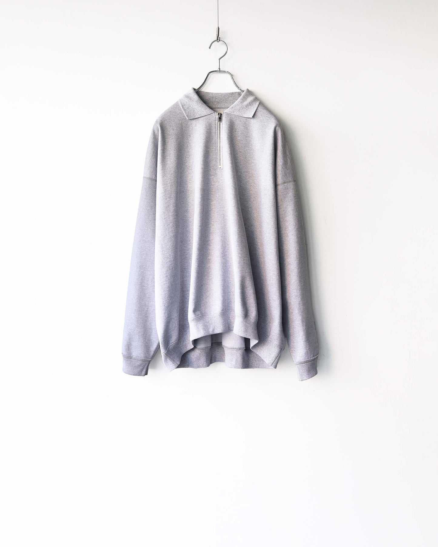 HALF ZIP POLO ORGANIC COTTON HEAVY FLEECE "ASH GRAY"