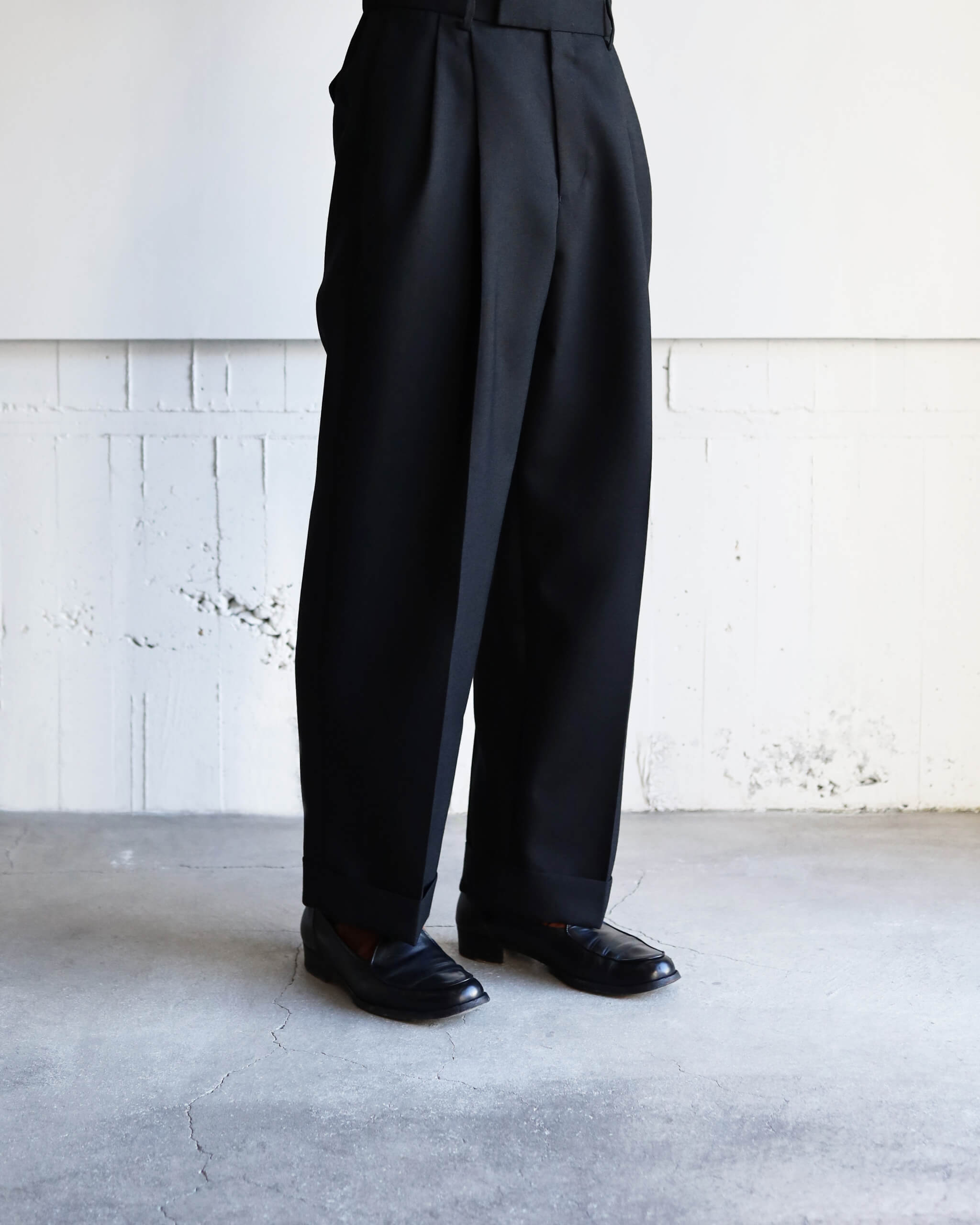 MARKAWARE DOUBLE PLEATED CLASSIC WIDE TROUSERS HEAVY ORGANIC WOOL