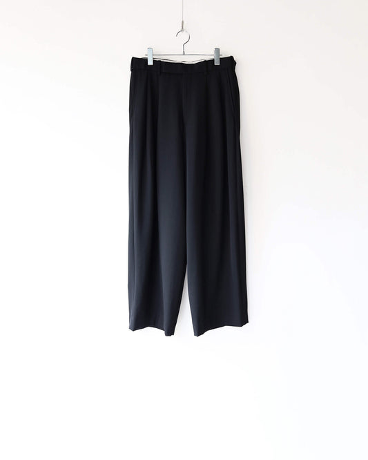 TWO TUCK BAGGY TROUSERS 2/60 WASHER WOOL GABARDINE "BLACK"