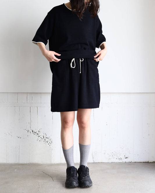 Cotton cashmere pile Marine shorts "Black"