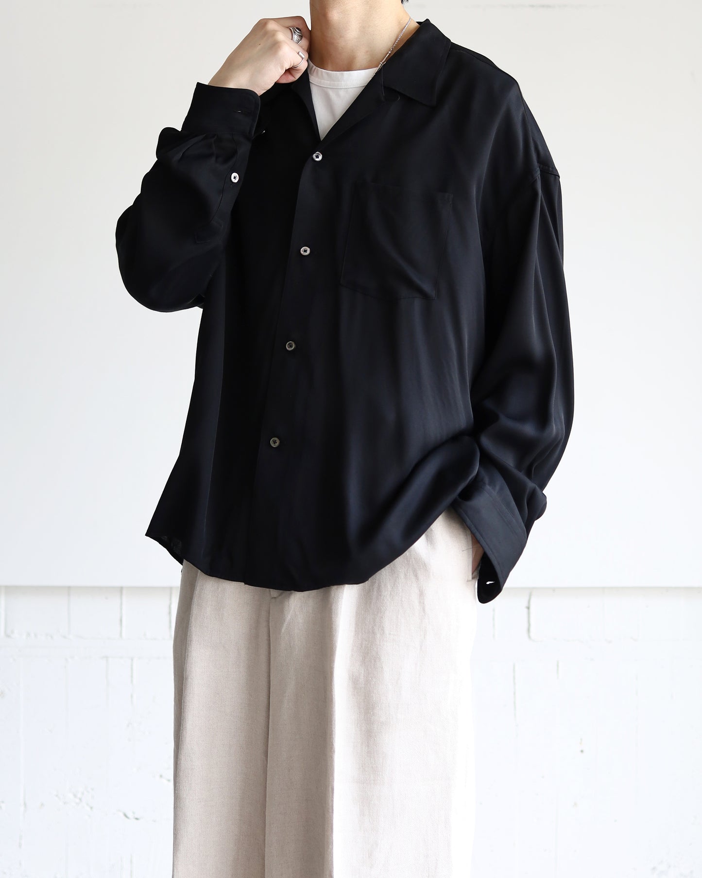 OPEN COLLAR SHIRT "BLACK"