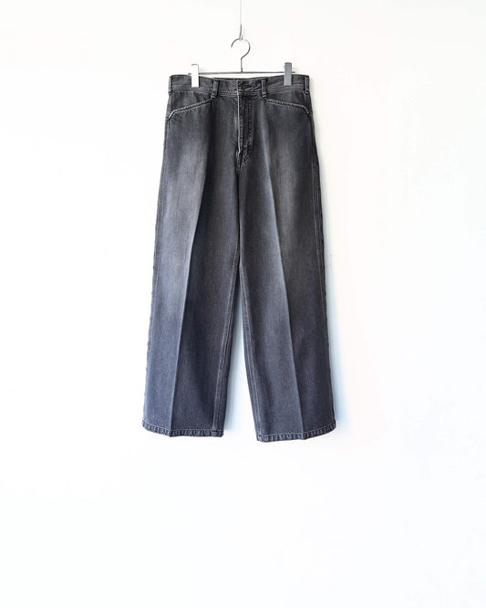 WIDE EMBROIDERY DENIM PANTS "WASHED BLACK"
