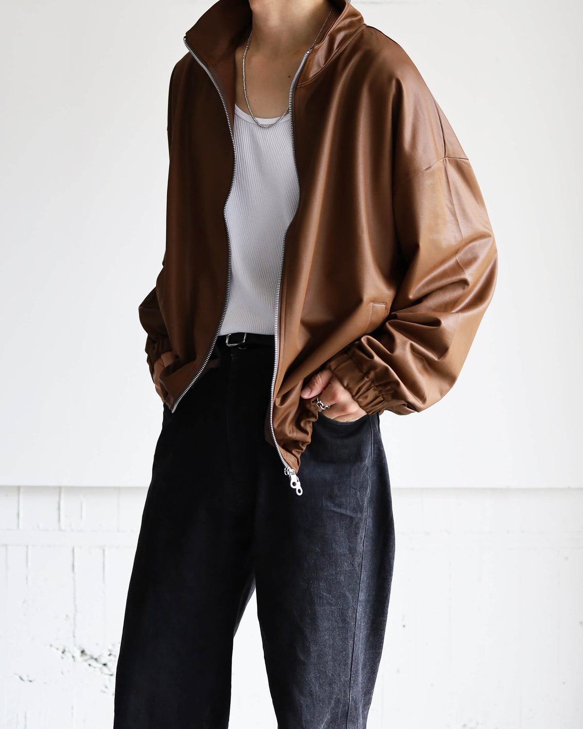 36G ECONYL Embossed Blouson "BROWN"