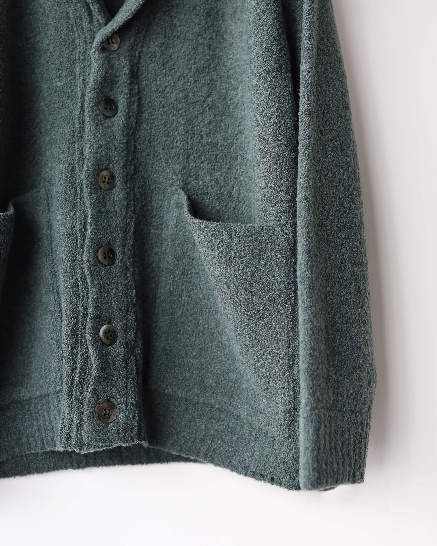 Wool boucle Shawl collar cardigan "Forest"