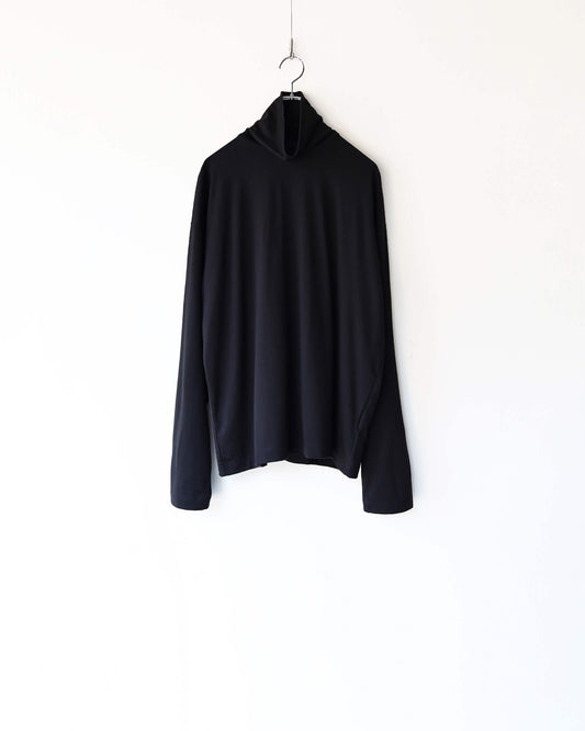 LONG SLEEVE TURTLE NECK SUPER 160s WASHABLE KNIT "BLACK"