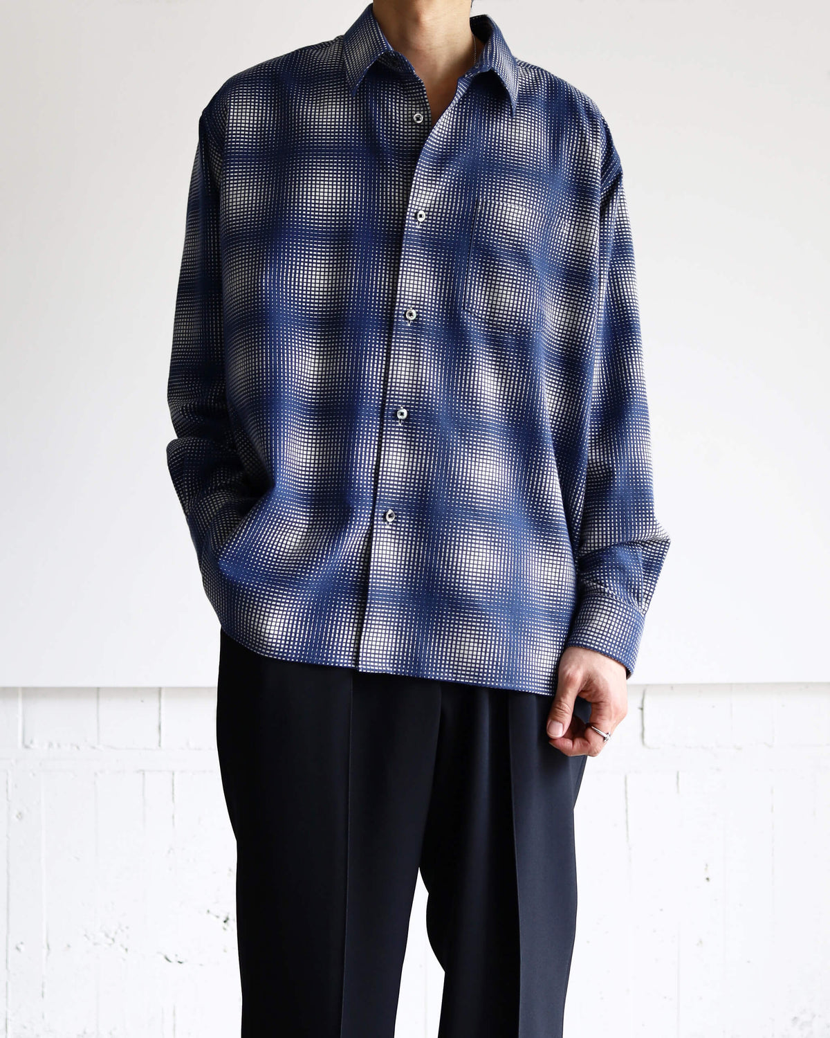 FLANNEL SHIRT "NAVY × WHITE"