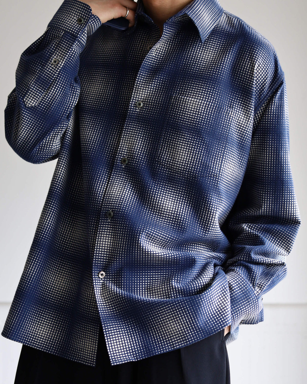 FLANNEL SHIRT "NAVY × WHITE"