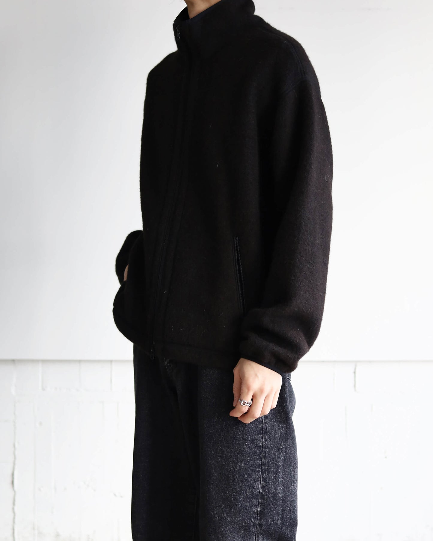 TRACK JACKET NATURAL COLOR ALPACA FLEECE "NATURAL BLACK"