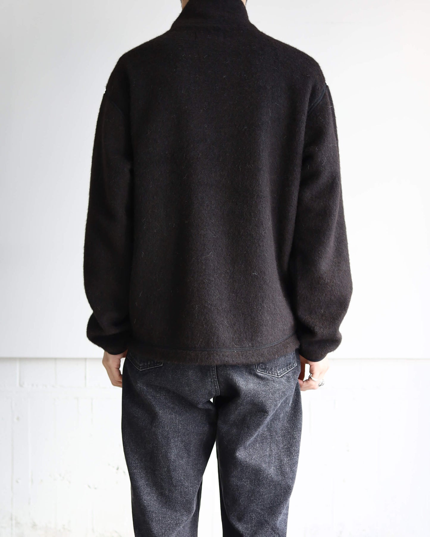 TRACK JACKET NATURAL COLOR ALPACA FLEECE "NATURAL BLACK"