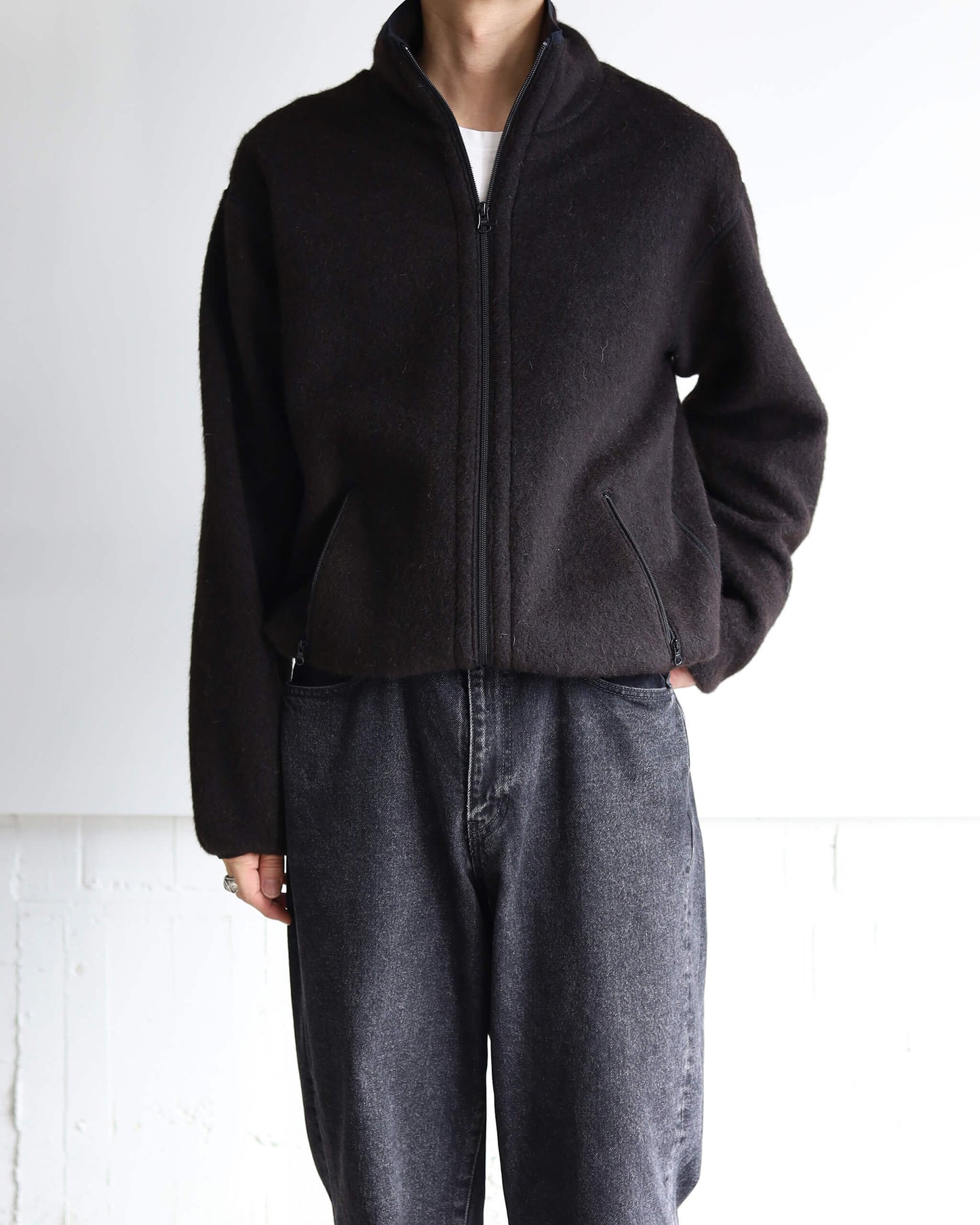 TRACK JACKET NATURAL COLOR ALPACA FLEECE "NATURAL BLACK"