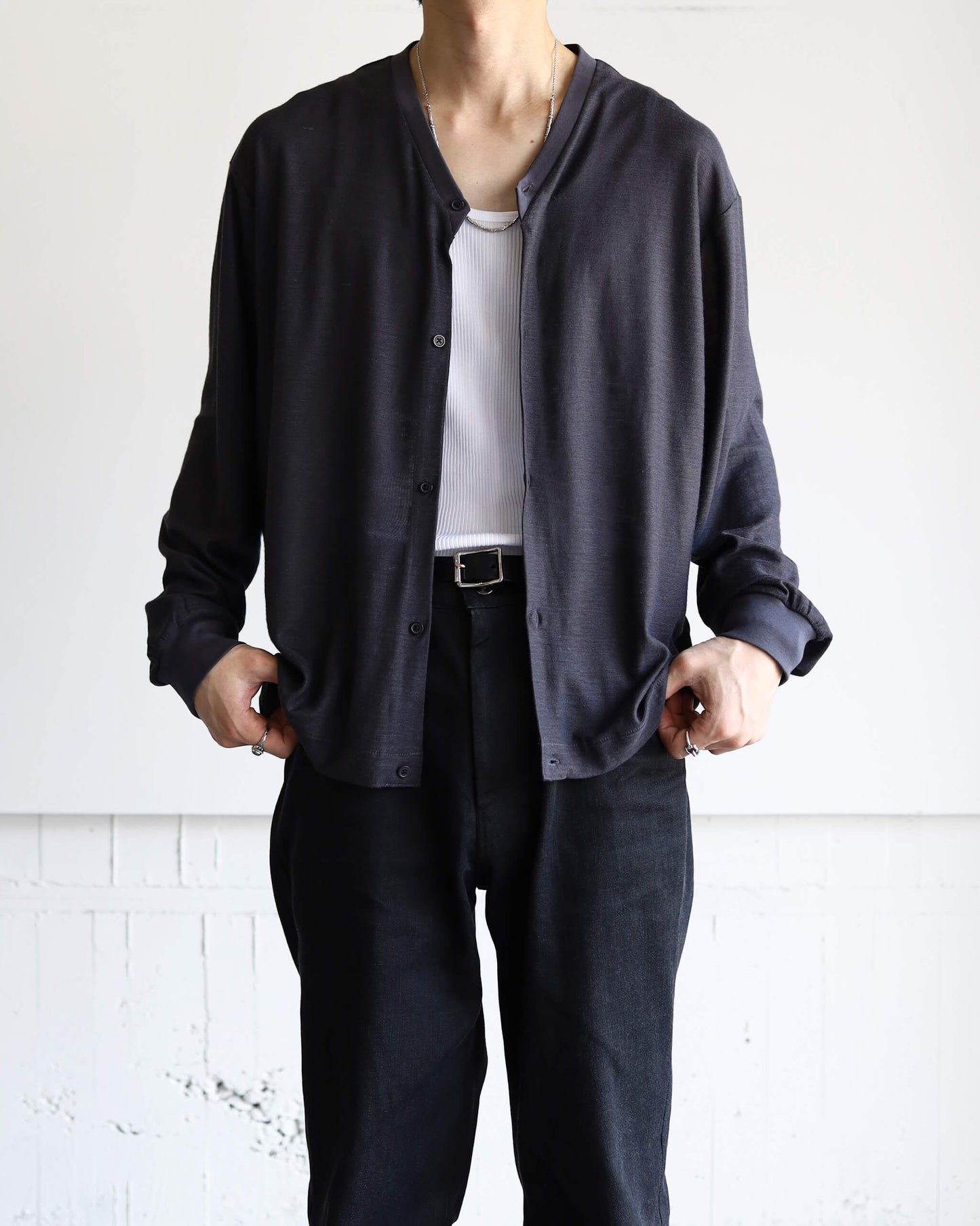 CARDIGAN RAMIE KNIT "SILVER GRAY"