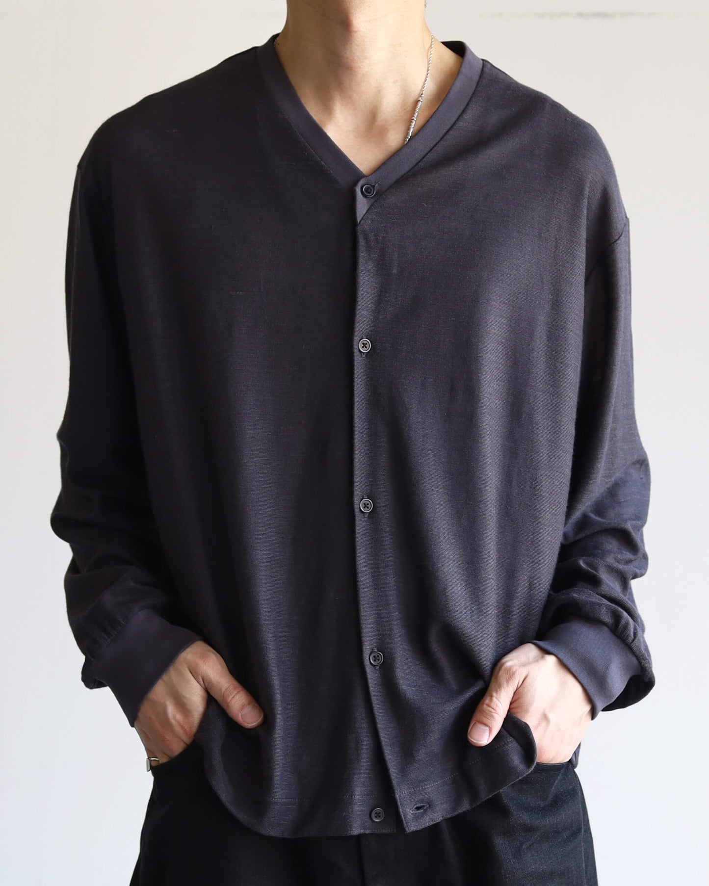 CARDIGAN RAMIE KNIT "SILVER GRAY"
