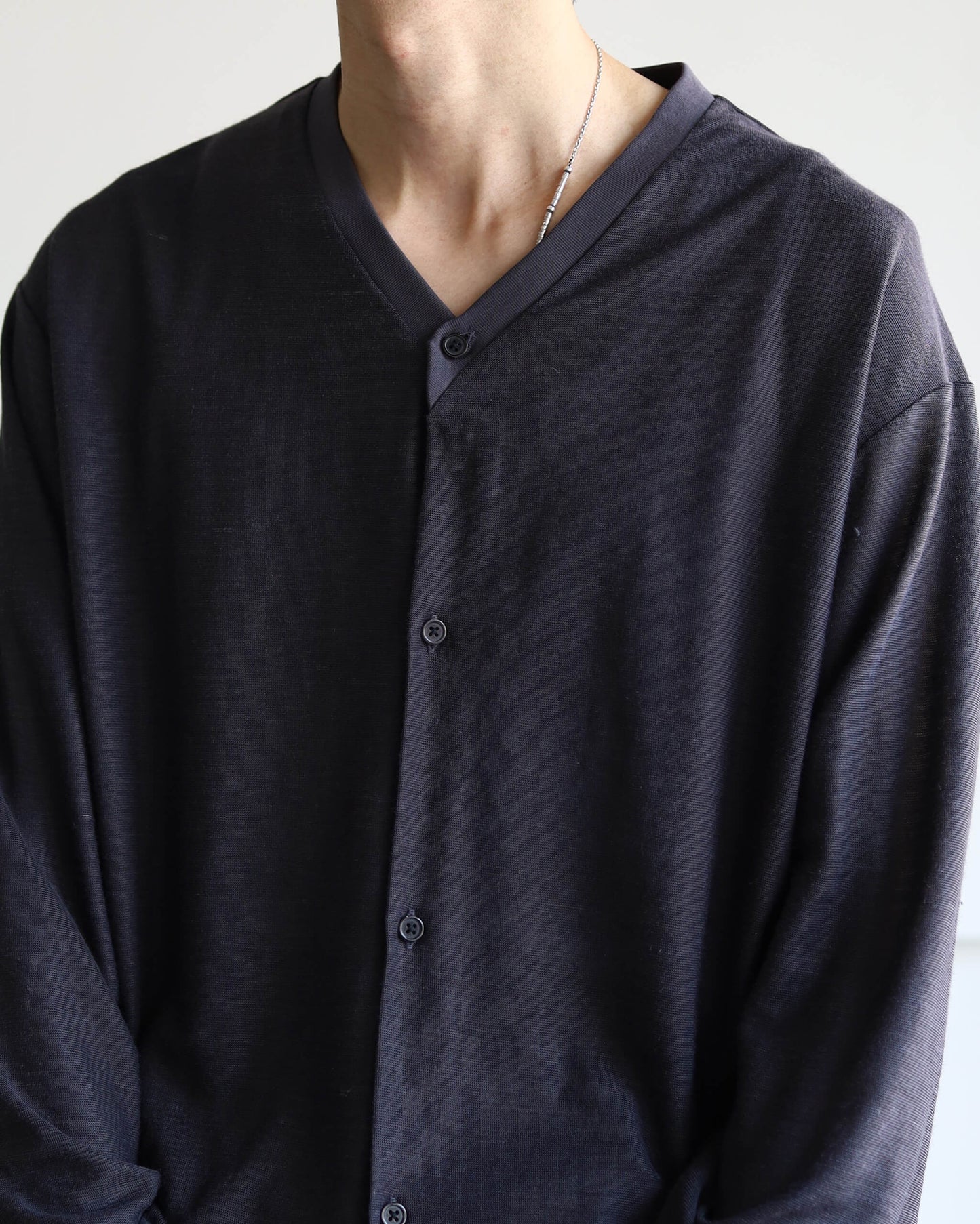 CARDIGAN RAMIE KNIT "SILVER GRAY"