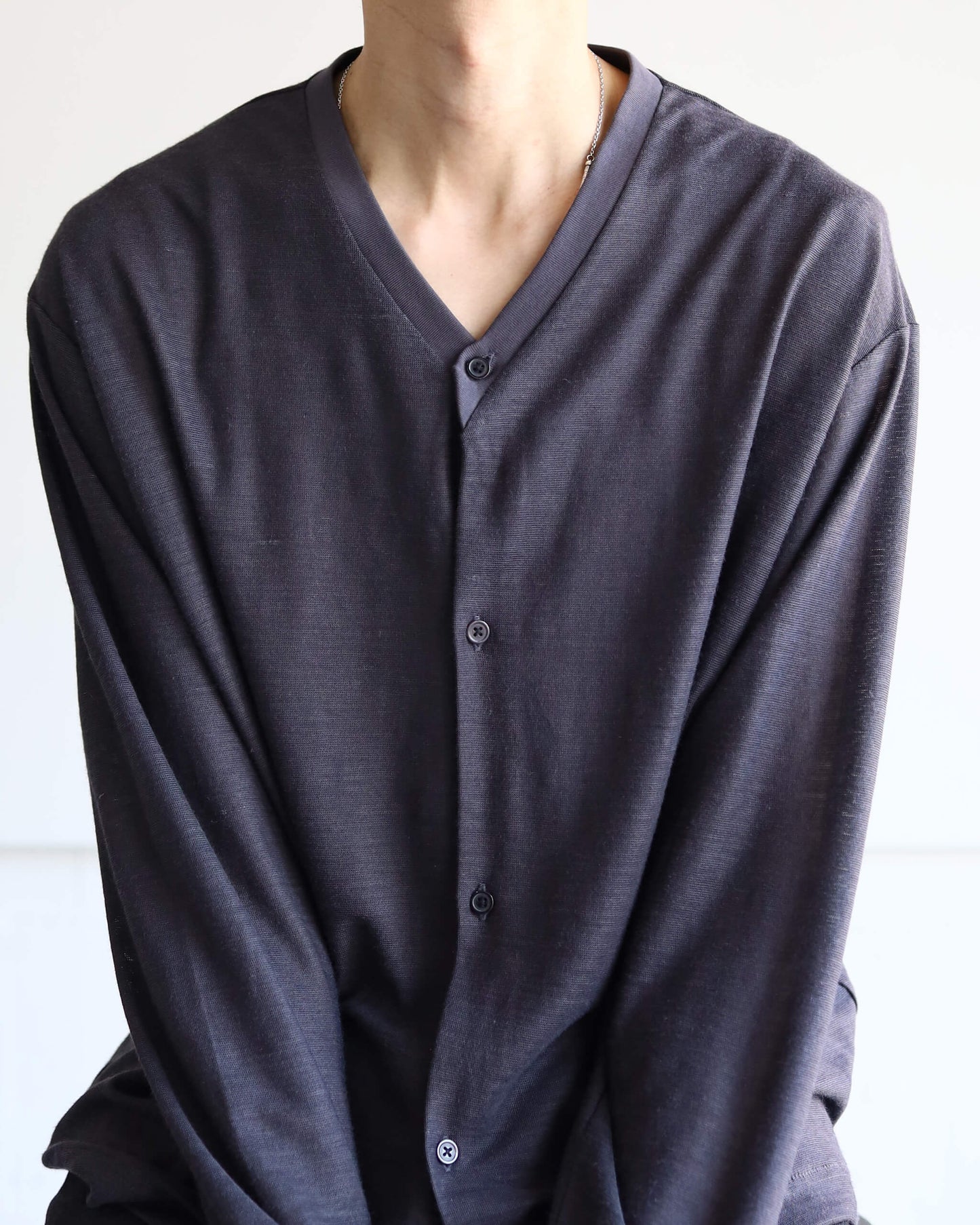 CARDIGAN RAMIE KNIT "SILVER GRAY"