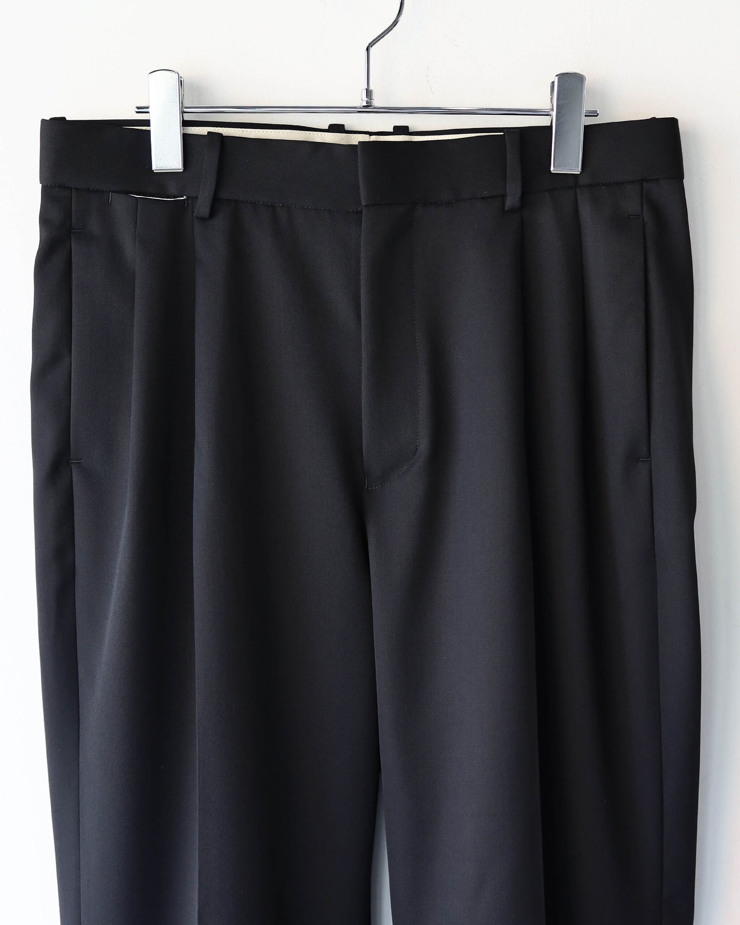DOUBLE PLEATED STRAIGHT TROUSERS ORGANIC WOOL 2/80 GABARDINE "BLACK"
