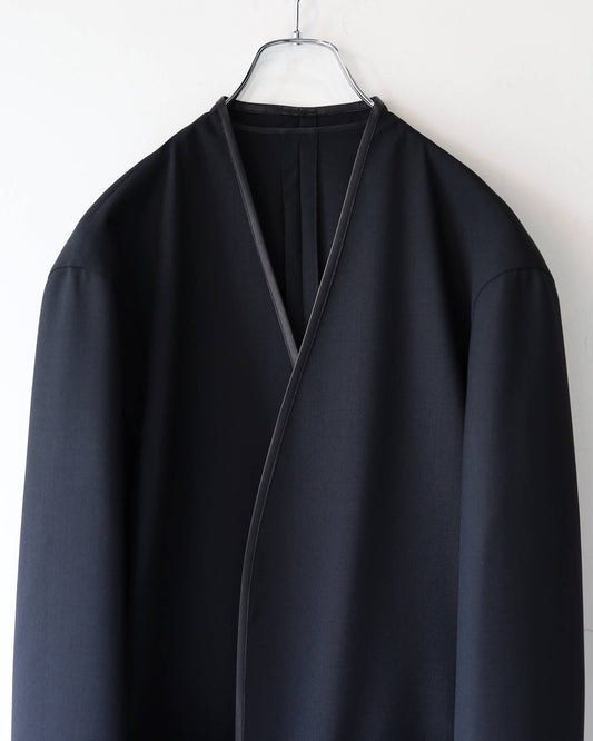 HIGH TWIST WOOL NO-COLLAR JACKET "BLACK"