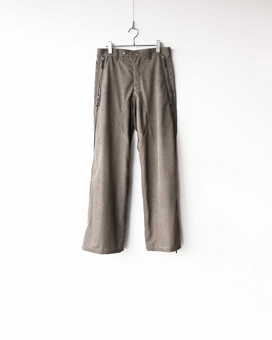 NATURAL DYED WOOL GABARDINE ZIP TROUSERS "KURE"