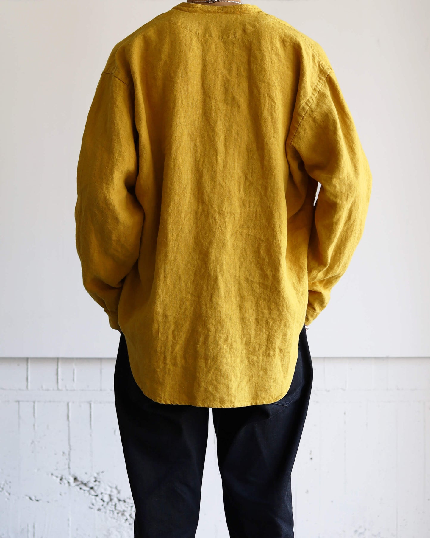 HEAVY LINEN CANVAS STAND COLLAR SKIPPER SHIRT "TURMERIC"