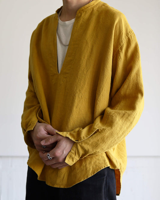 HEAVY LINEN CANVAS STAND COLLAR SKIPPER SHIRT "TURMERIC"