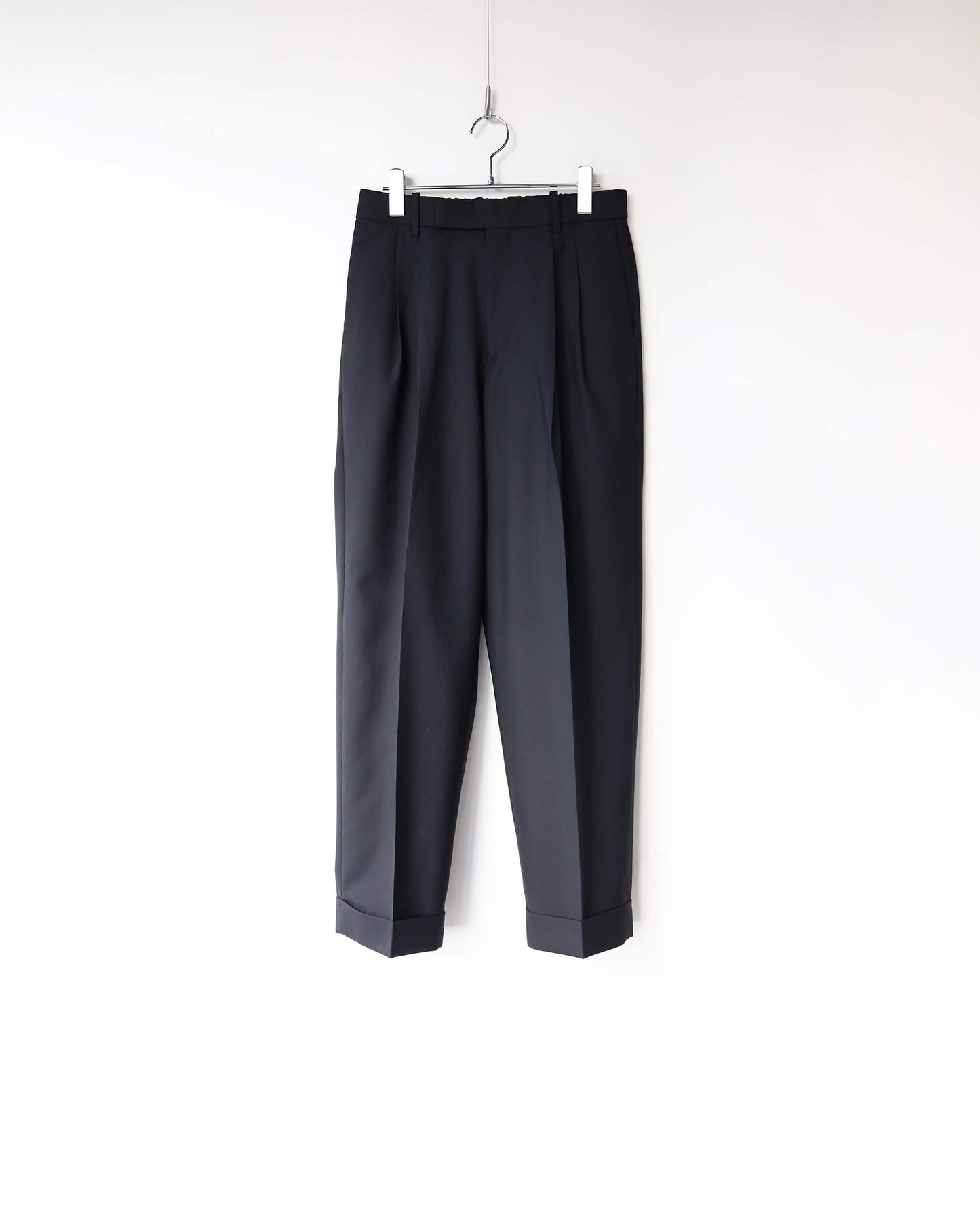 DOUBLE PLEATED CLASSIC WIDE TROUSERS ORGANIC WOOL TROPICAL "BLACK"