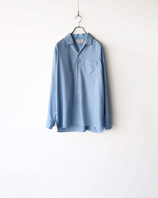 ITALIAN OPEN COLLAR SHIRT SUPER 160's WASHABLE WOOL OXFORD "SAXE"