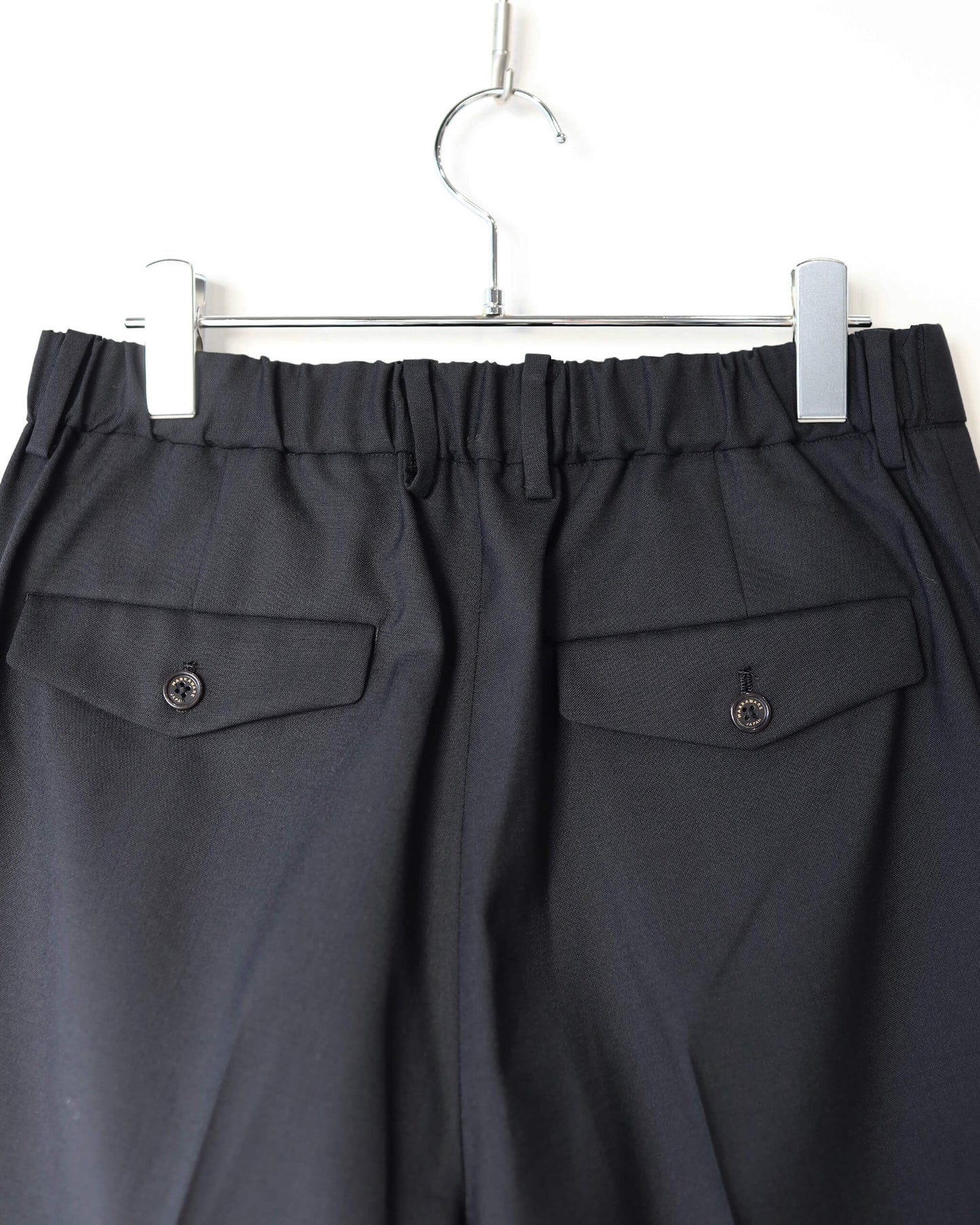 ORGANIC WOOL TROPICAL DOUBLE PLEATED CLASSIC WIDE TROUSERS "BLACK"