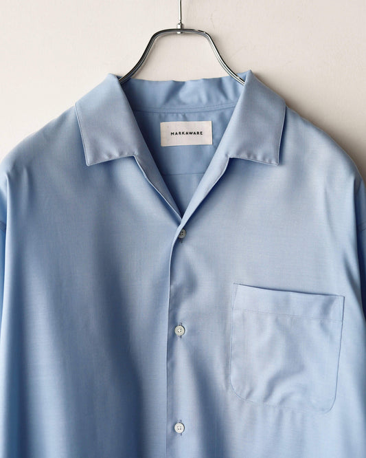 ITALIAN OPEN COLLAR SHIRT SUPER 160's WASHABLE WOOL OXFORD "SAXE"