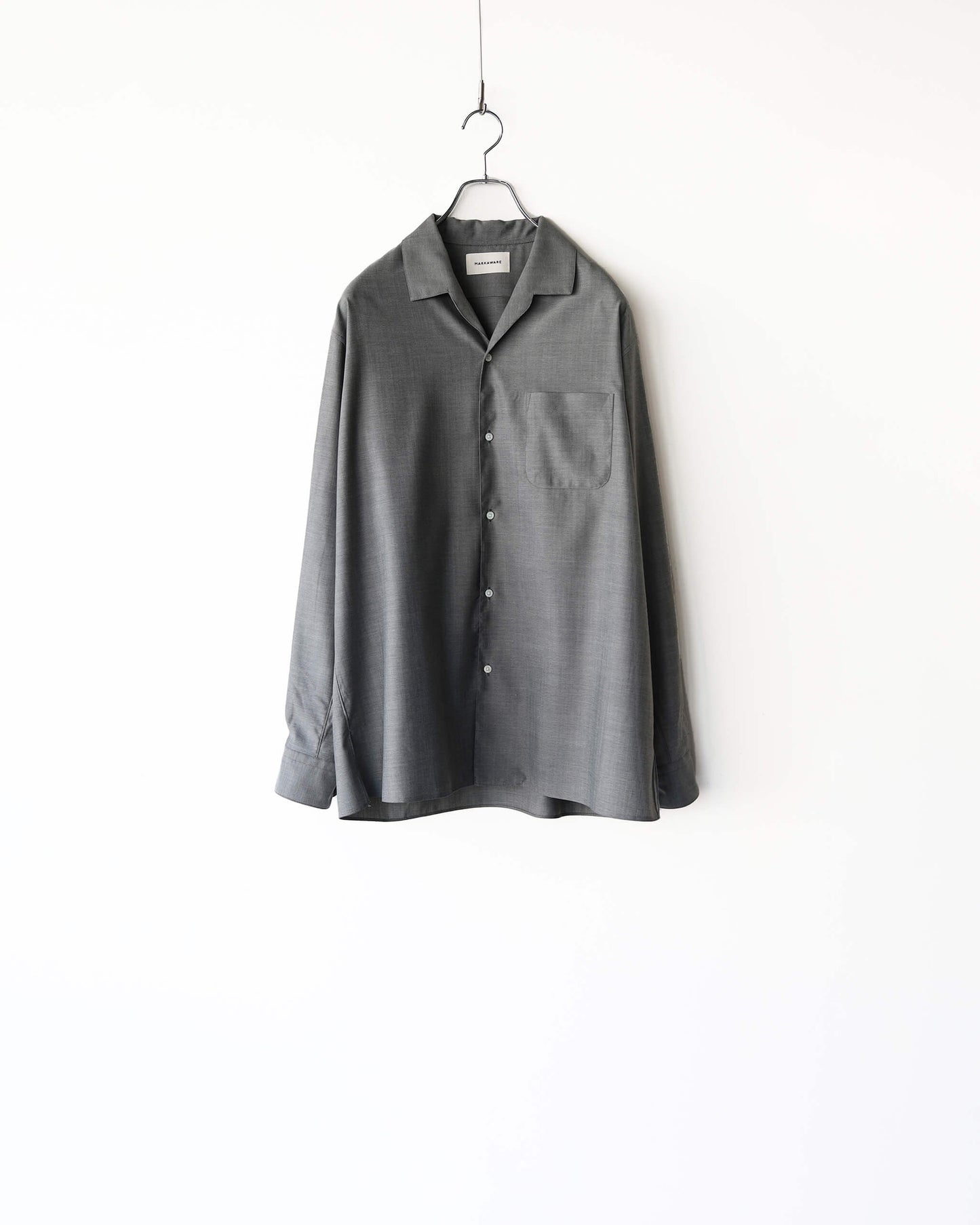 ITALIAN OPEN COLLAR SHIRT SUPER 160's WASHABLE WOOL OXFORD "GRAY"