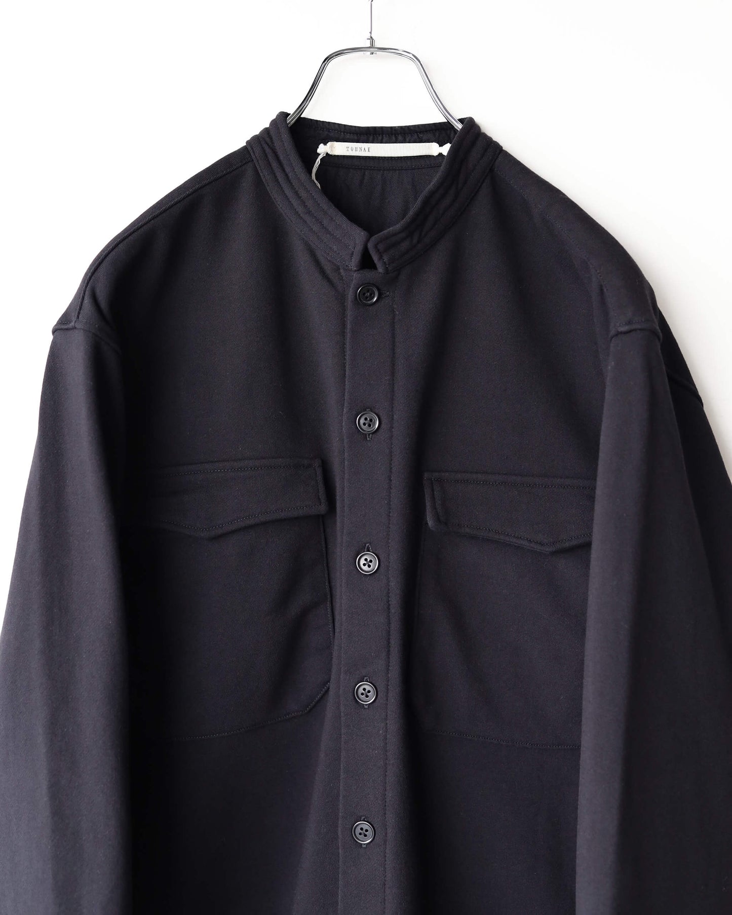 FINE LOOP BACK / COLLARLESS SHIRT "BLACK"