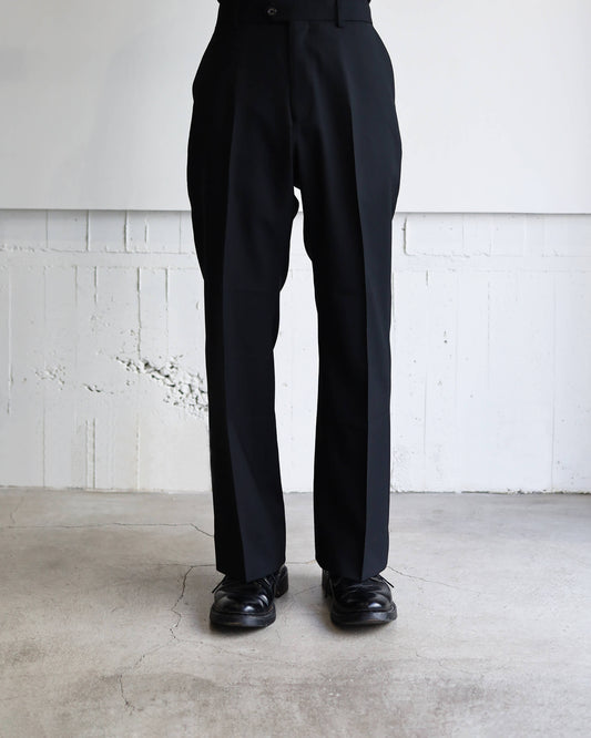 ORGANIC WOOL TROPICAL FLAT FRONT FLAIR TROUSERS "BLACK"