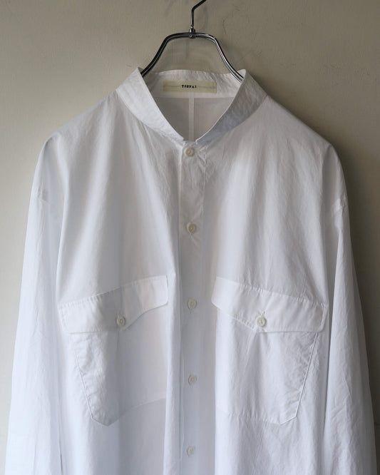 FINE COTTON POPLIN / BAND COLLAR SHIRT "WHITE"
