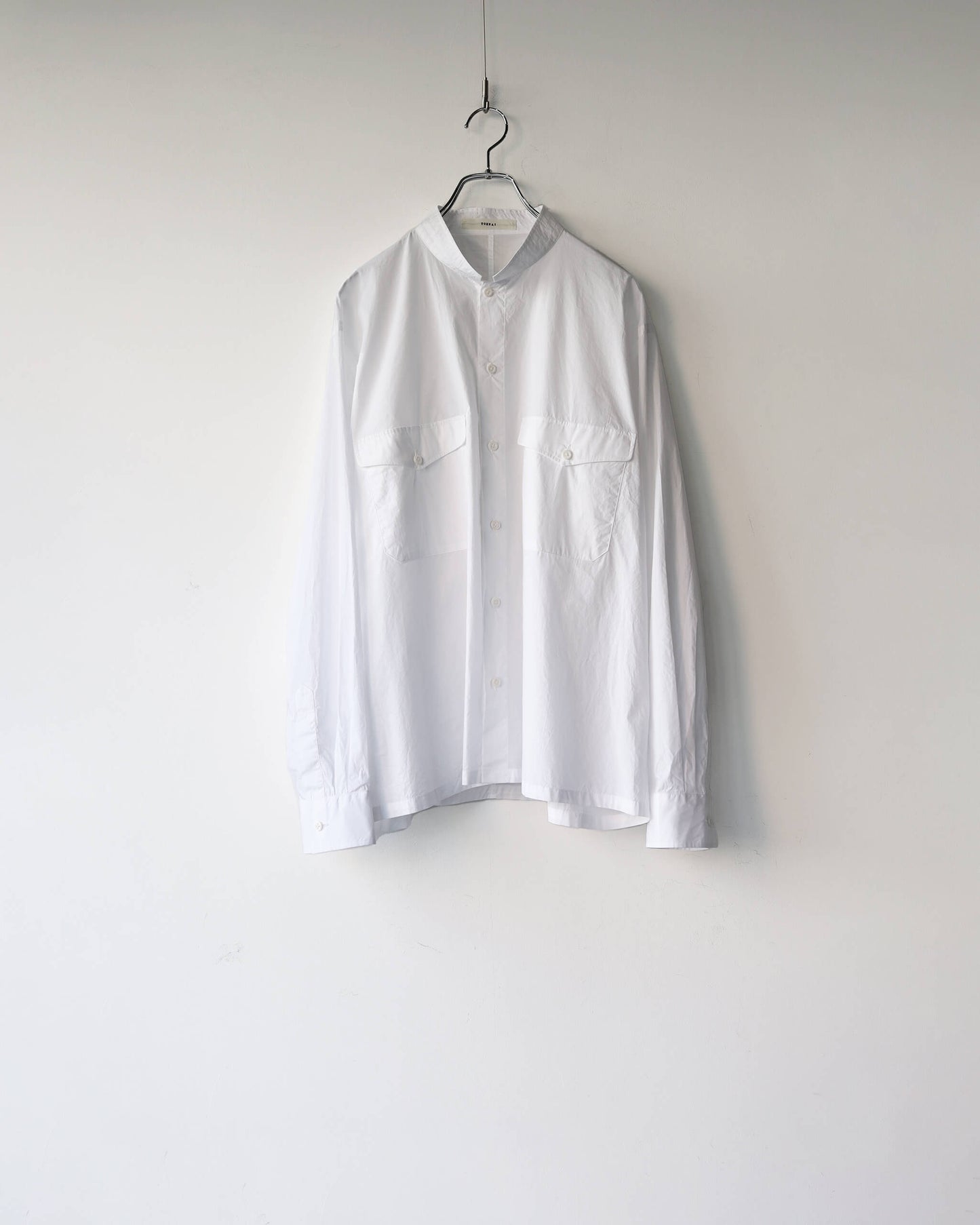 FINE COTTON POPLIN / BAND COLLAR SHIRT "WHITE"