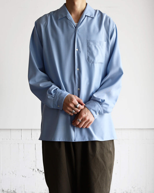 ITALIAN OPEN COLLAR SHIRT SUPER 160's WASHABLE WOOL OXFORD "SAXE"