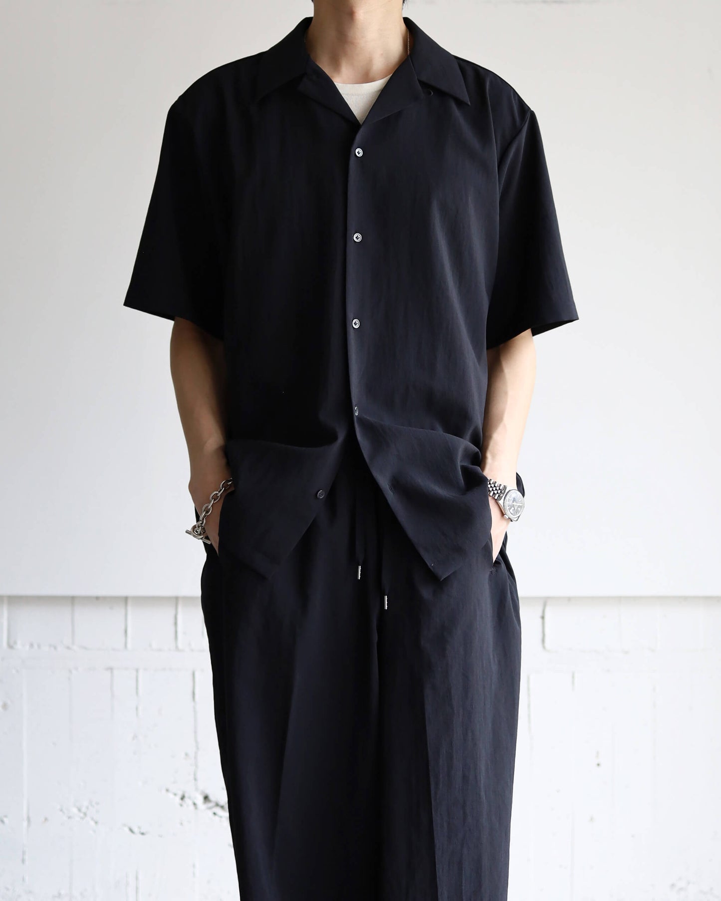OPEN COLLAR SHIRT "BLACK"