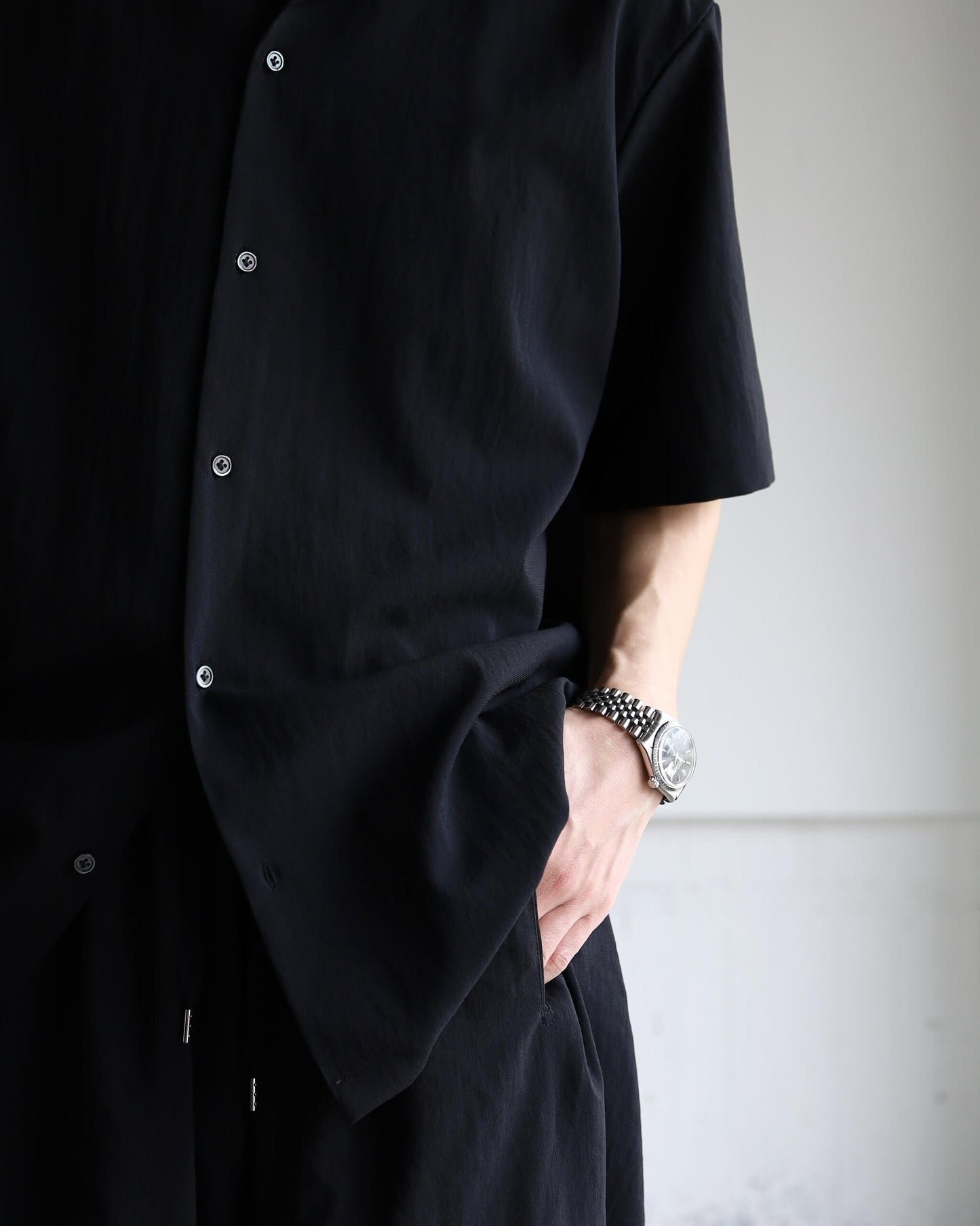 OPEN COLLAR SHIRT "BLACK"