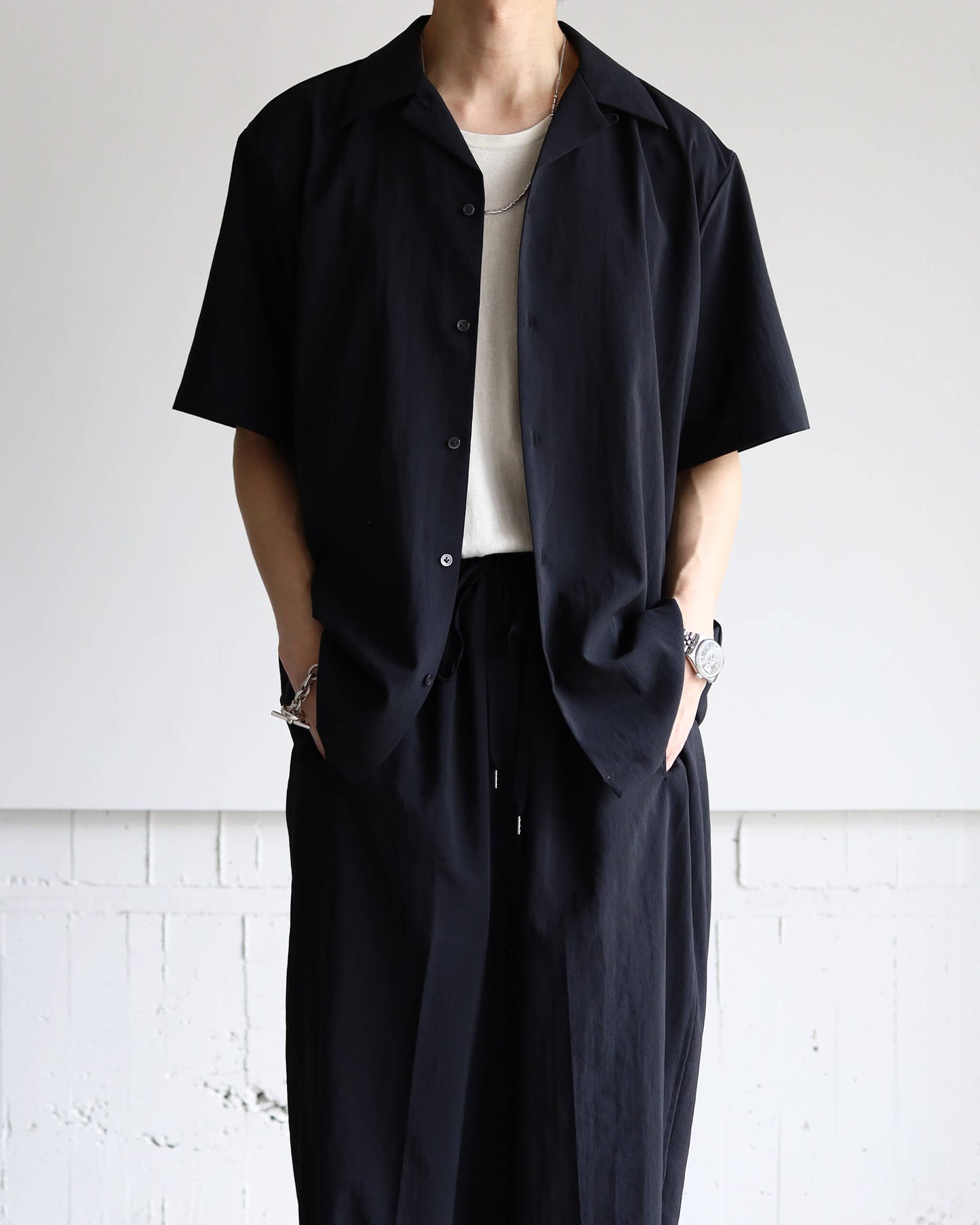 OPEN COLLAR SHIRT "BLACK"