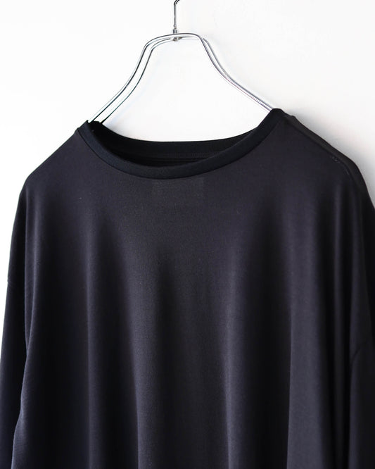 SHORT SLEEVE TEE SUPER 160s WOOL WASHABLE KNIT "BLACK"