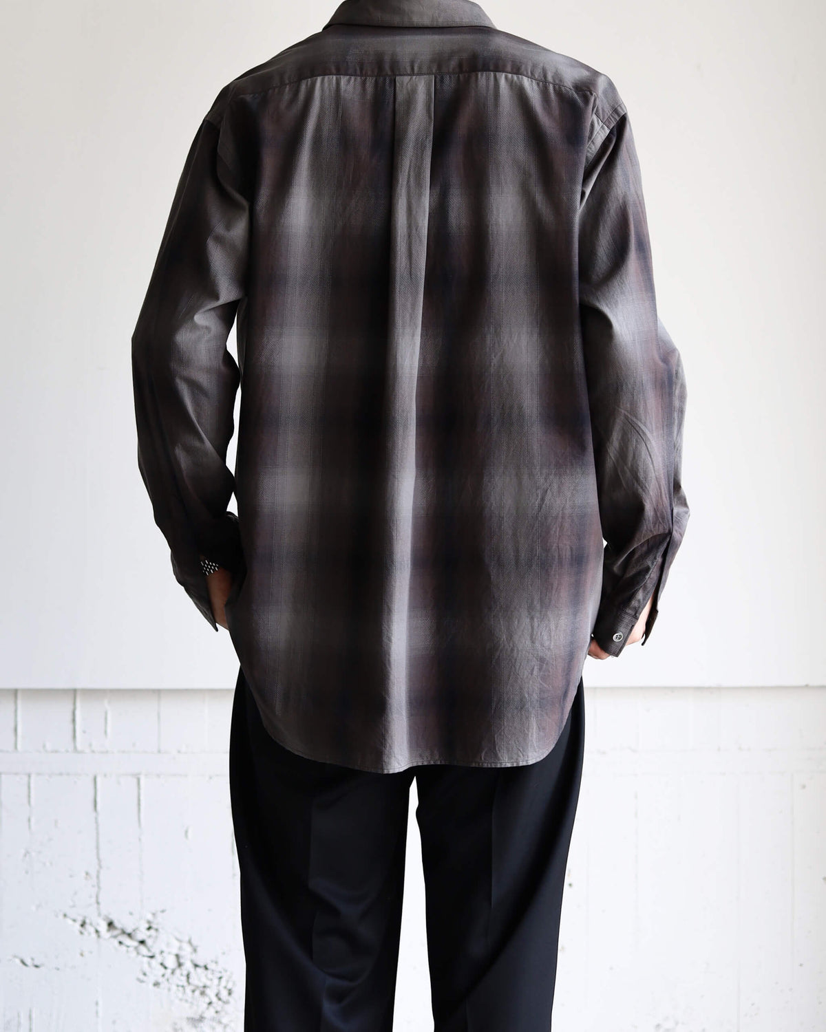 COTTON CHECK / REGULAR COLLAR SHIRT "CHARCOAL"