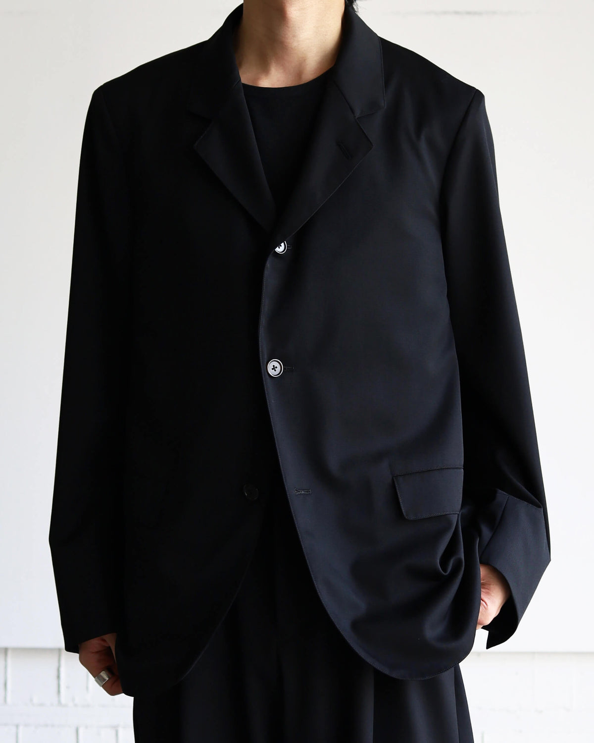 SACK COAT ORGANIC WOOL 2/80 GABARDINE "BLACK"