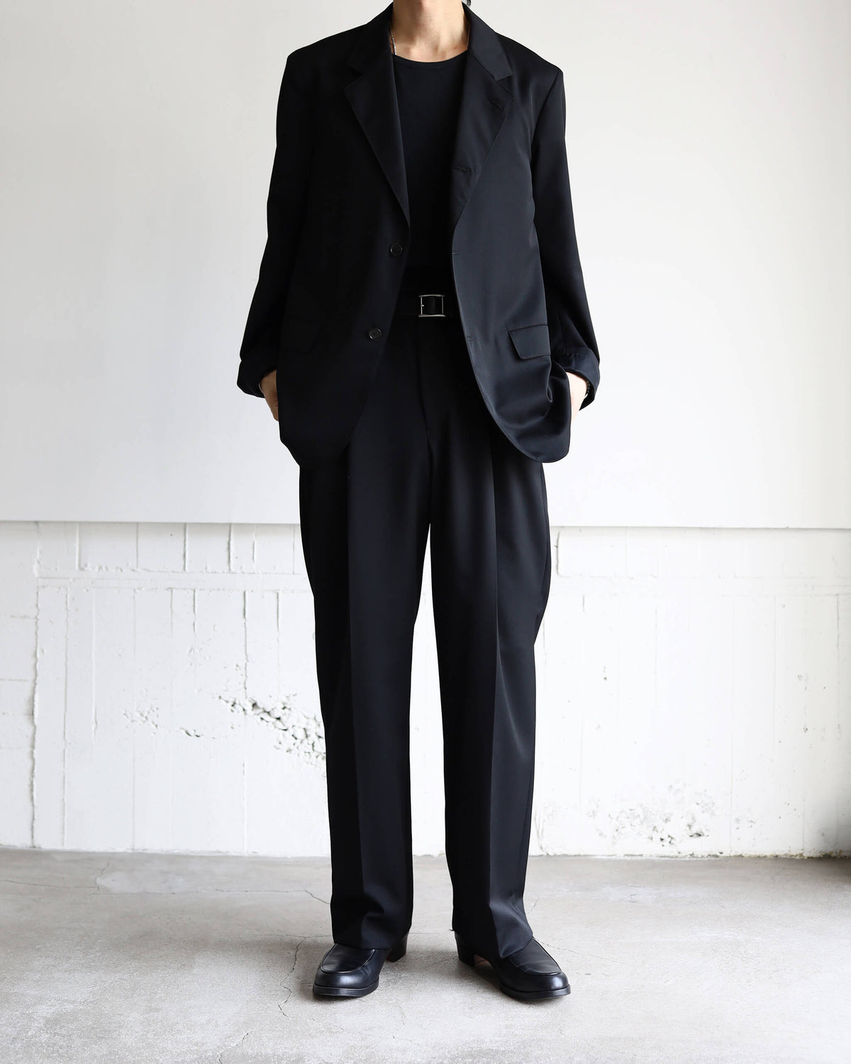 DOUBLE PLEATED STRAIGHT TROUSERS ORGANIC WOOL 2/80 GABARDINE "BLACK"