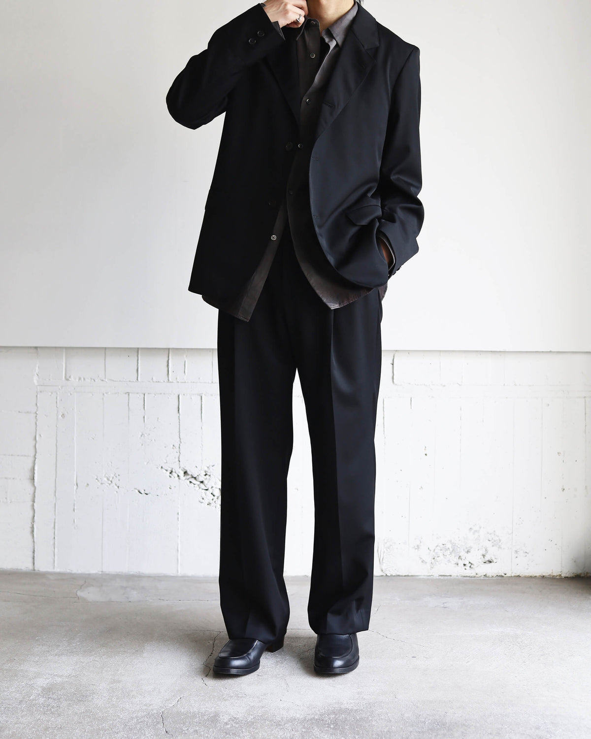 DOUBLE PLEATED STRAIGHT TROUSERS ORGANIC WOOL 2/80 GABARDINE "BLACK"