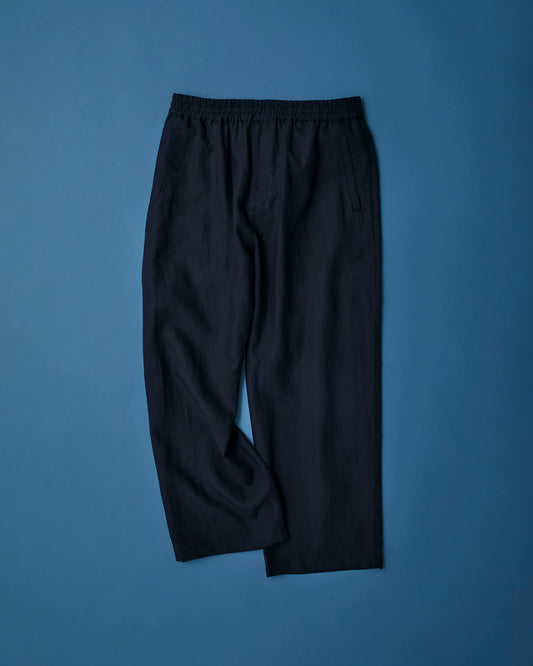 High count fine linen - Bulky easy pants "Navy blue"