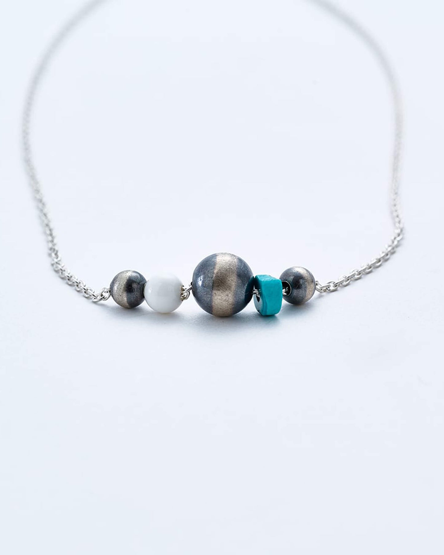 Navajo Pearl Necklace (White Onyx, Turquoise) [C-047]