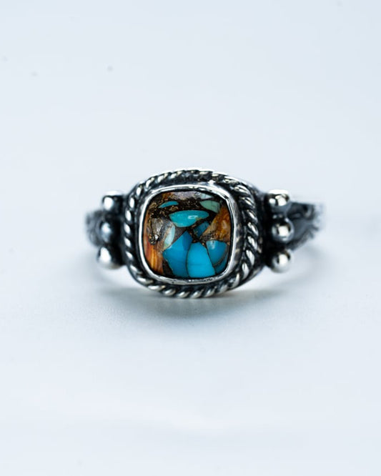 Native Square Signet Ring (Copper Turquoise) [R-100]